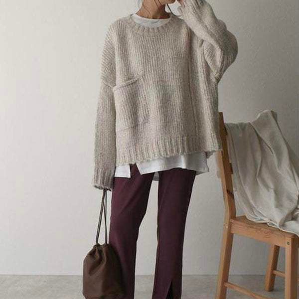 Isabella | Ivory Cozy Front-Pocket Sweater