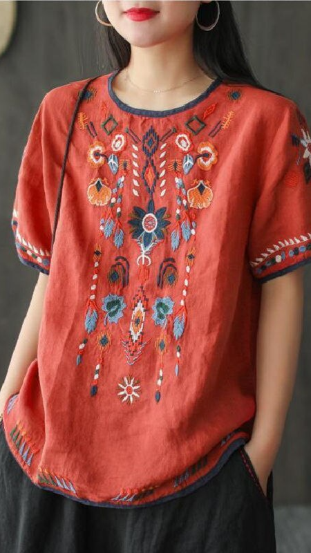 Elisa | Embroidered Loose Ethnic Blouse - AMVIM