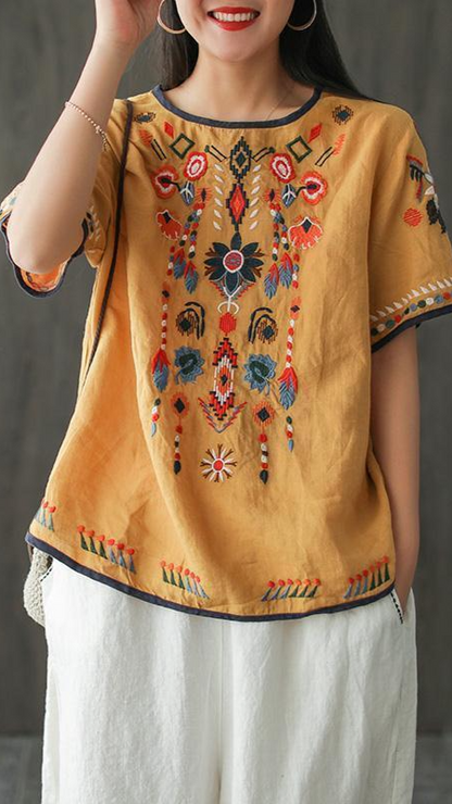 Elisa | Embroidered Loose Ethnic Blouse - AMVIM