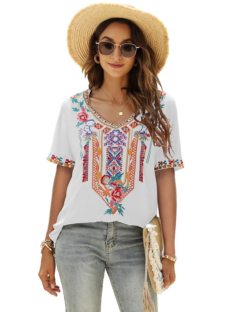 Elsa | Embroidered Mexican Slim Fit Blouse - White / S - AMVIM