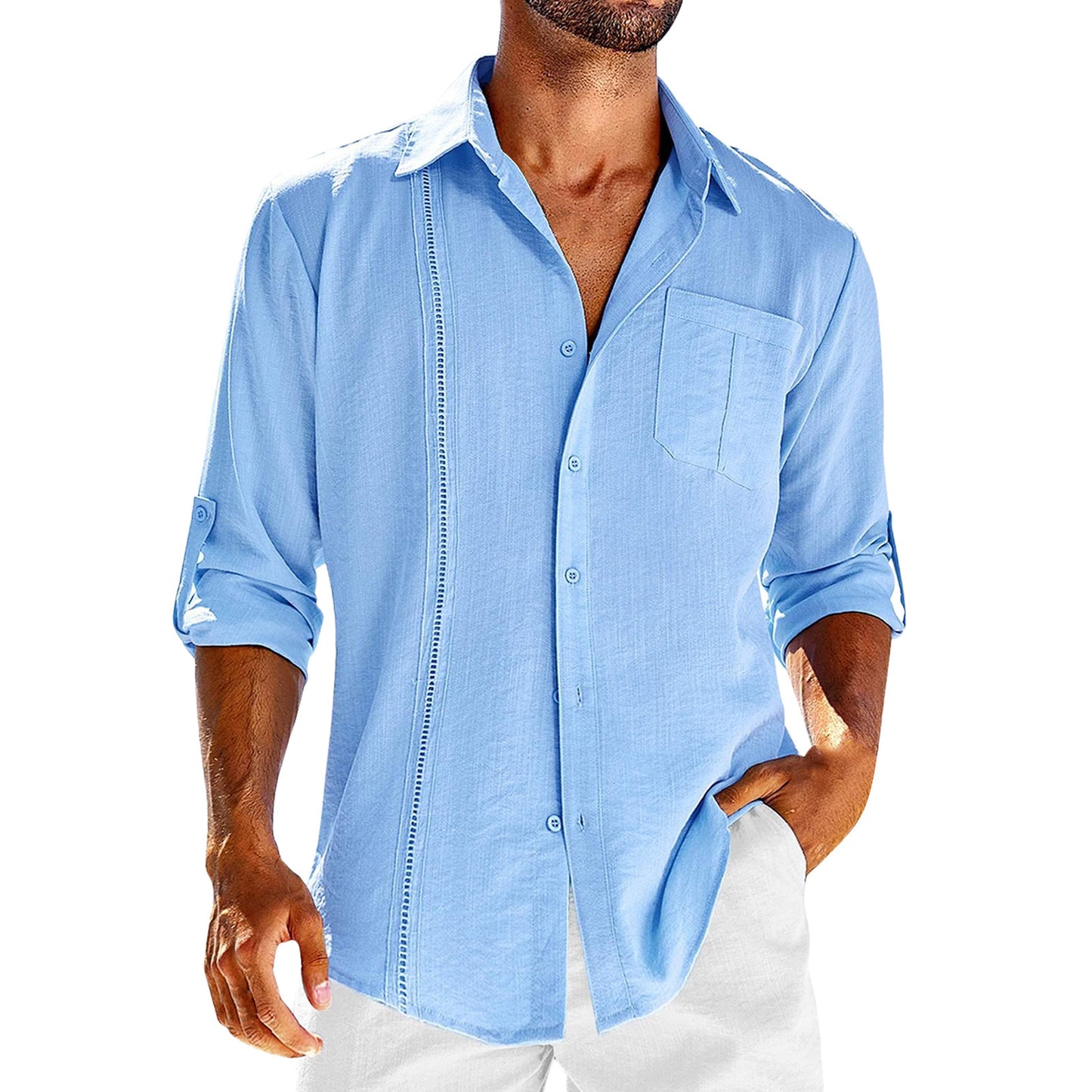 Luis | Lace Polo Pocket Shirt - Sky Blue / S - AMVIM
