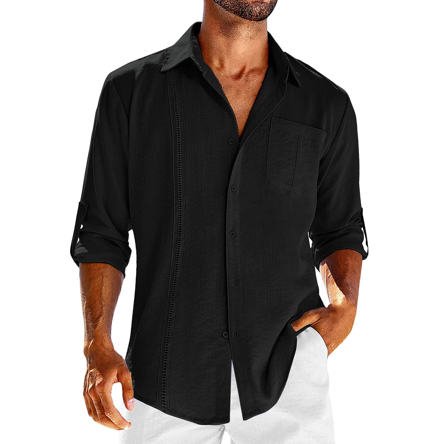 Luis | Lace Polo Pocket Shirt - Black / S - AMVIM