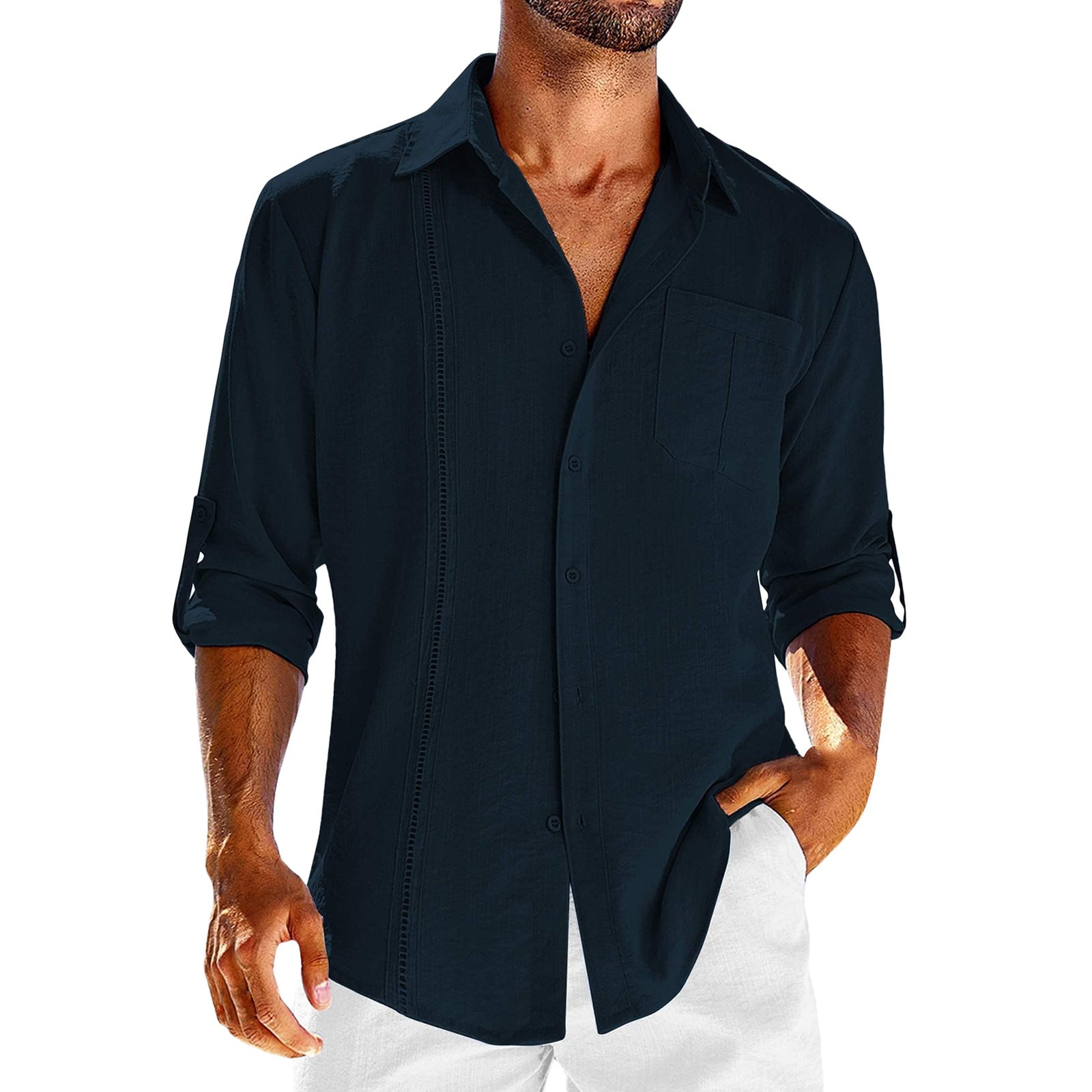 Luis | Lace Polo Pocket Shirt - Navy Blue / S - AMVIM