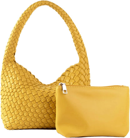 Soledad | Soft Woven Leather Tote - Yellow / Small - AMVIM