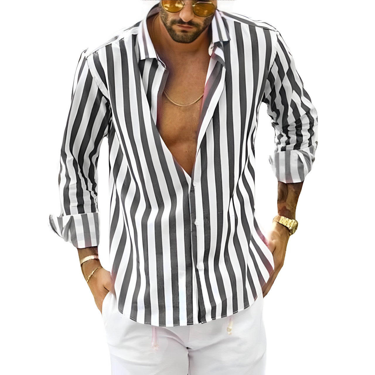 Maverick | Men's Striped Shirt - Grey / S - AMVIM
