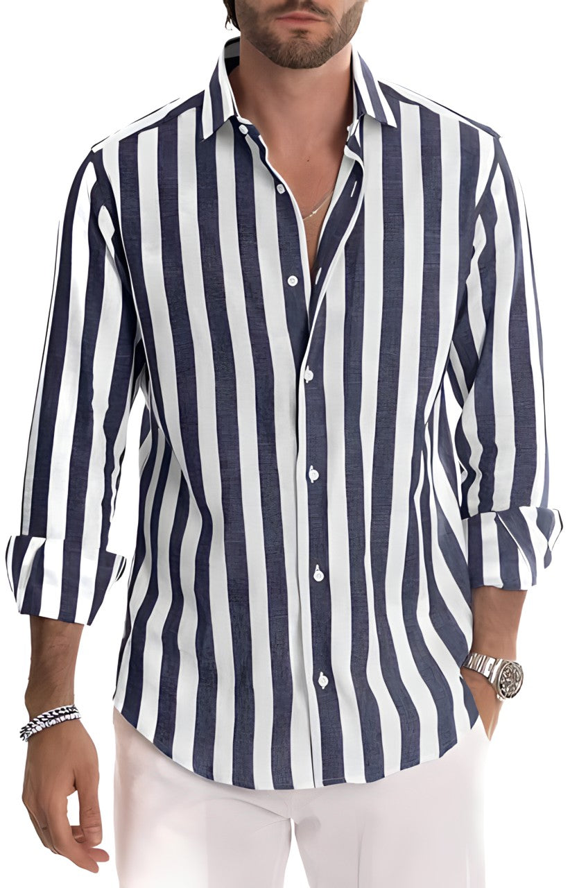 Maverick | Men's Striped Shirt - Navy Blue / S - AMVIM