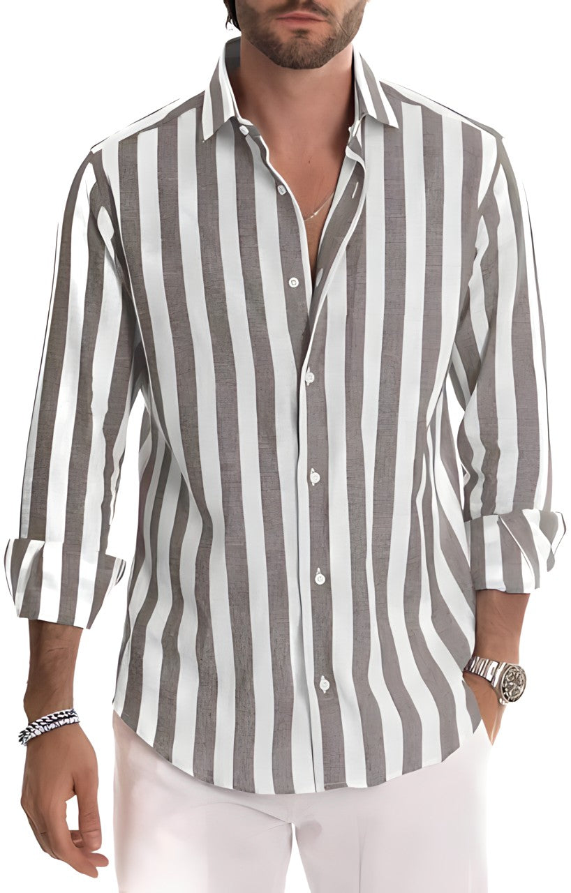 Maverick | Men's Striped Shirt - Khaki / S - AMVIM
