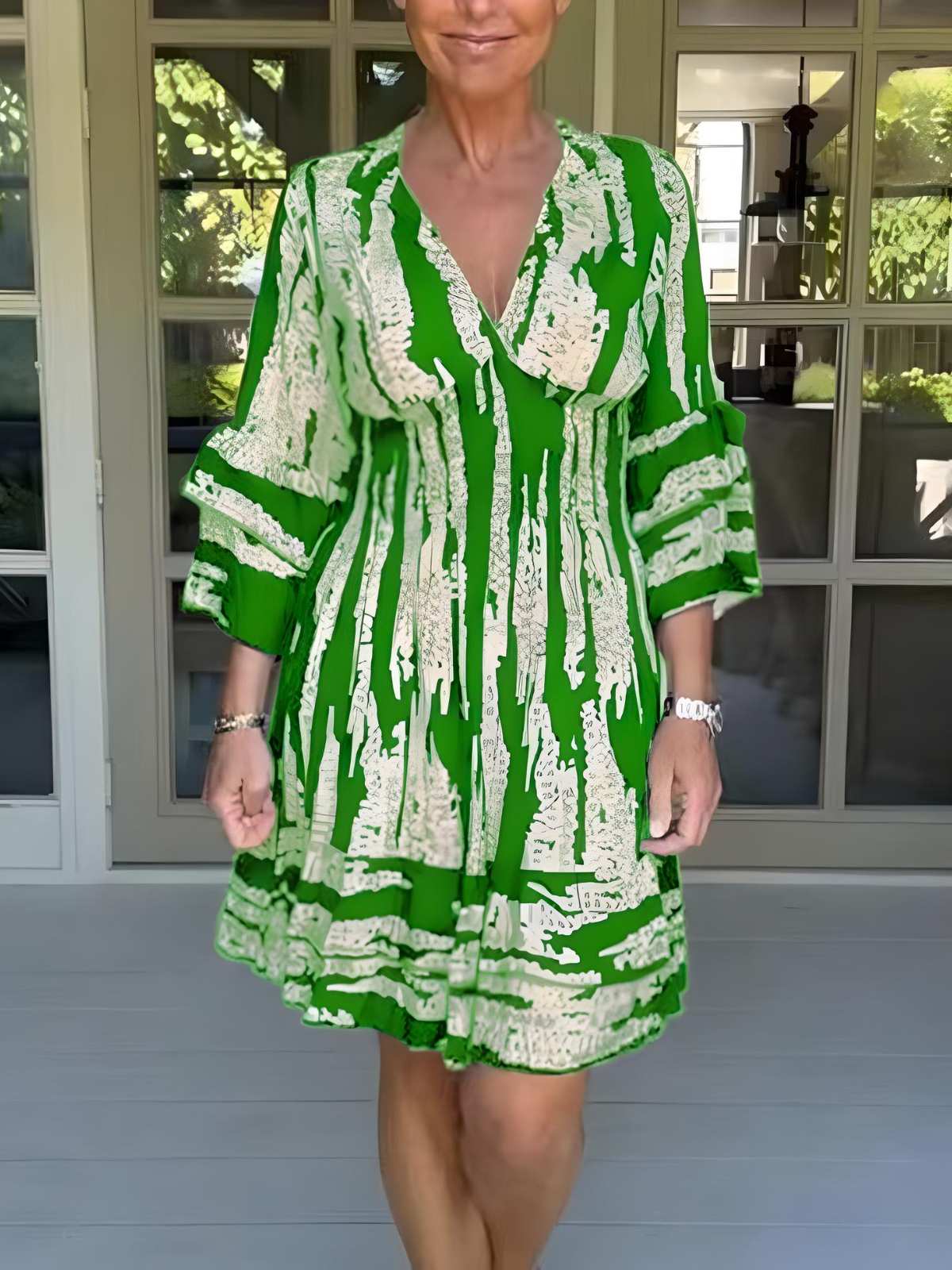 Beatrice | 3/4-Sleeve Blooming Dress - Green / S - AMVIM