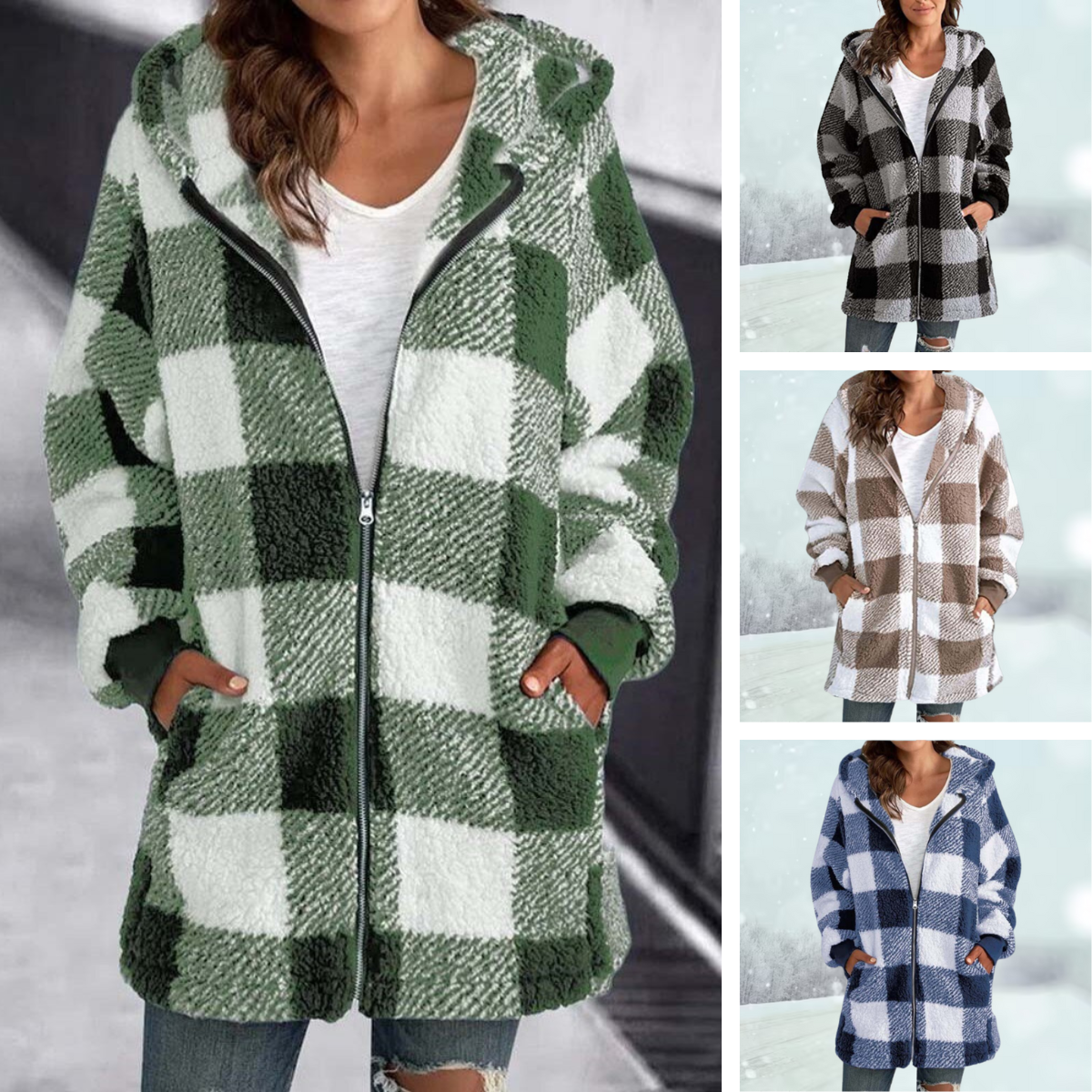 Willow | Warm Checkered Hooded Jacket - AMVIM
