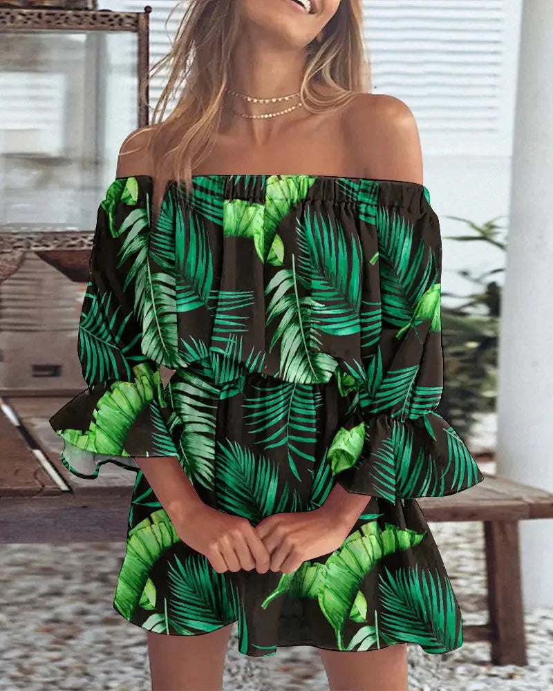 Chloe | Chic Printed Off-Shoulder Dress - Green / S - AMVIM