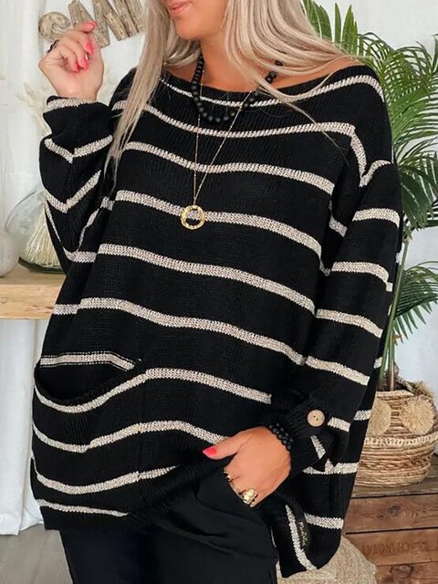 Callie | Chic Stripy Sweater - Black / S - AMVIM