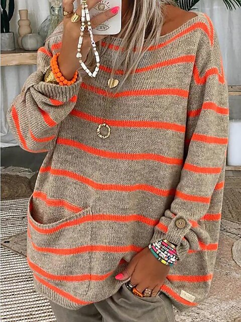Callie | Chic Stripy Sweater - Orange / S - AMVIM