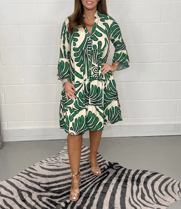 Gabriella | Summer Dress With Elegant Print - Short / S / Green - AMVIM