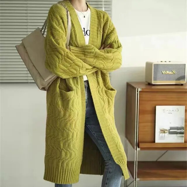 Claudia | CozyKnit Long Coat - Green / One size fits all - AMVIM