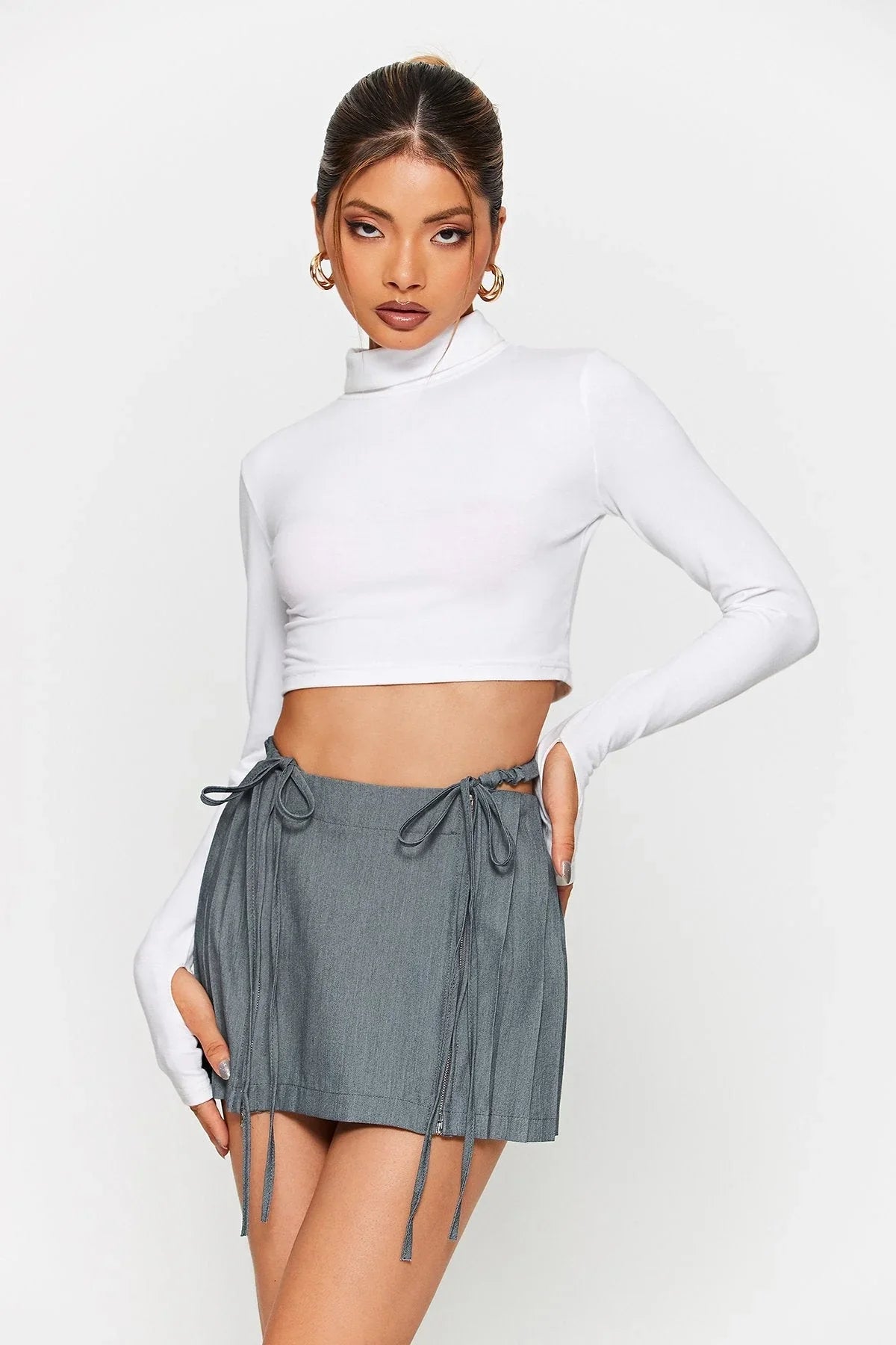 Maddie | Drawstring Mini Skirt - Grey / S - AMVIM