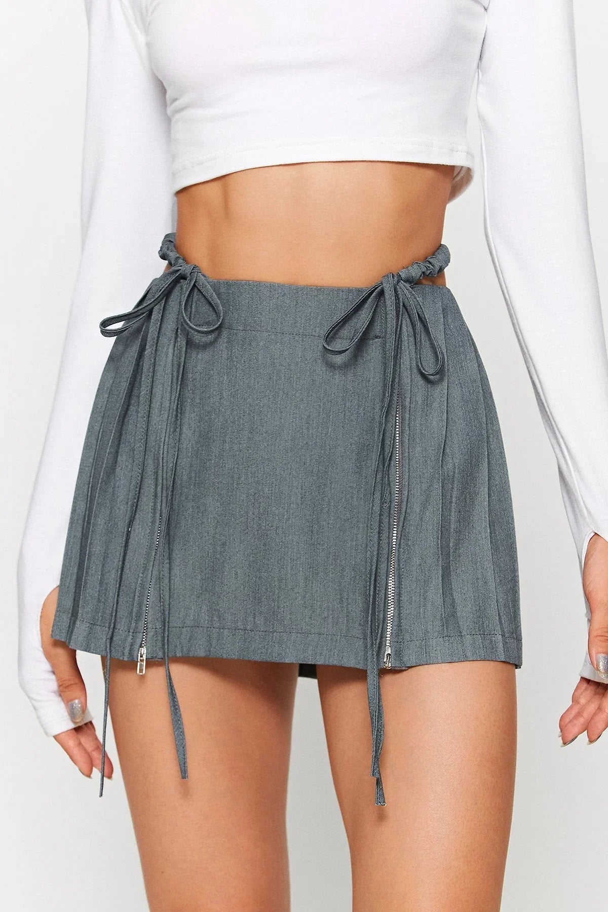 Maddie | Drawstring Mini Skirt - Grey / M - AMVIM