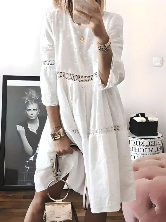 Luna | Lace Embroidered Dress - White / S - AMVIM
