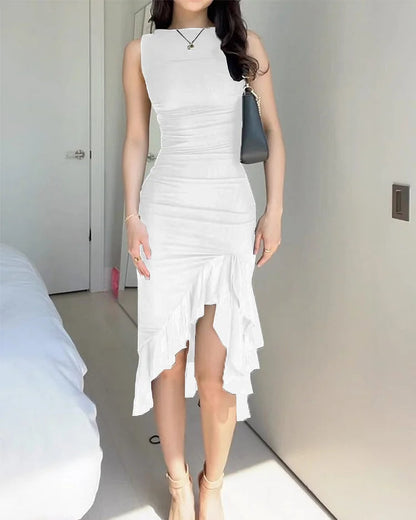Mina | Midi Ruffle Dress - White / S - AMVIM