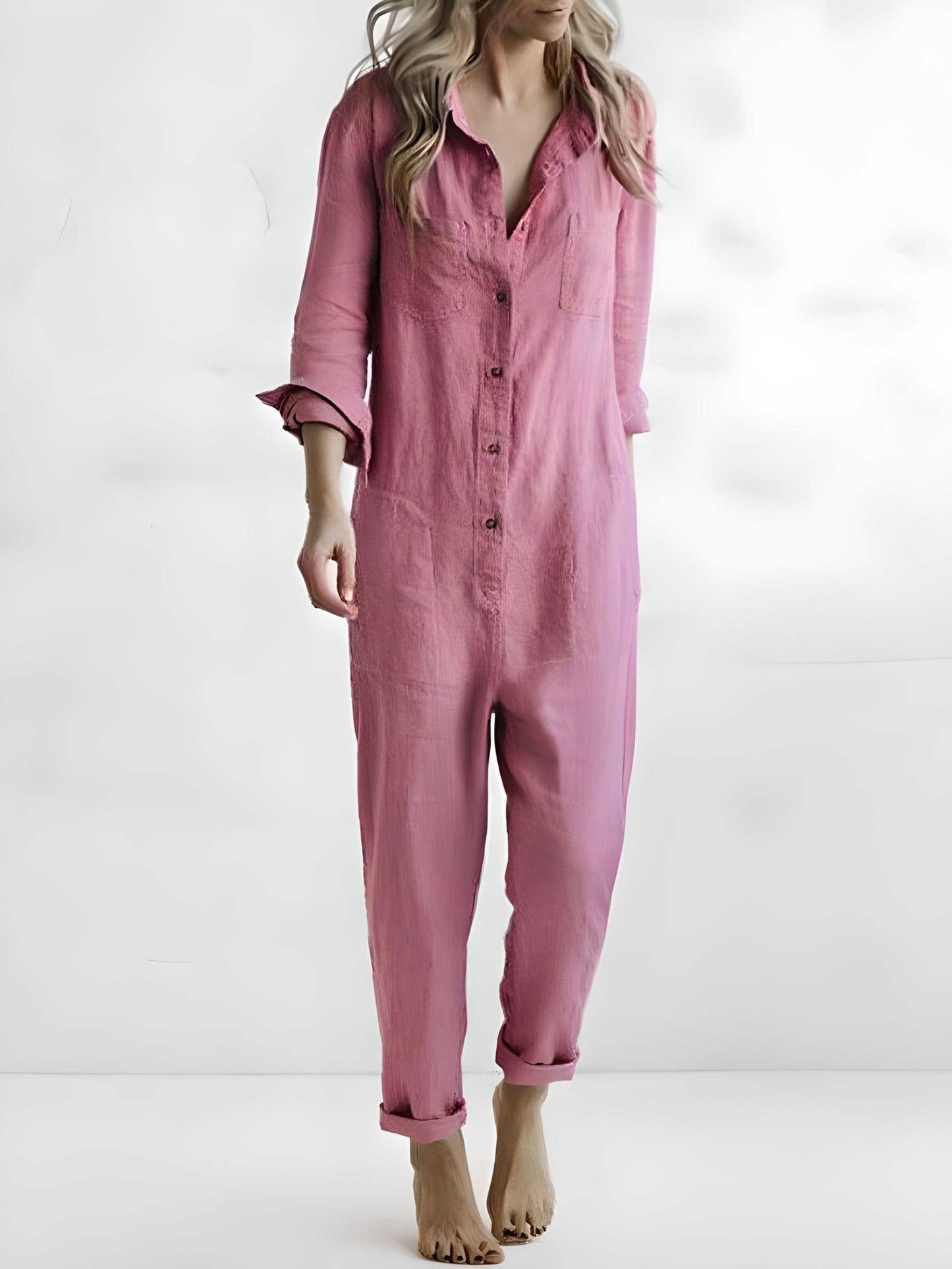 Paulina | Polo Jumpsuit with Pockets - Pink / S - AMVIM
