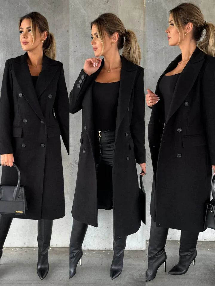 Laura | Long Stylish Winter Coat - Black / S - AMVIM