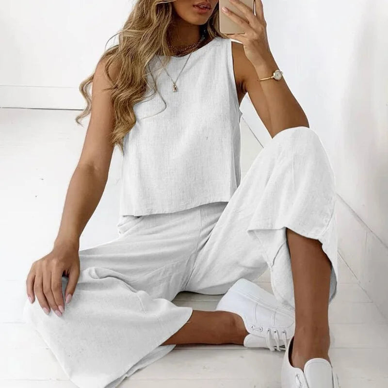 Amelia | Sophisticated Linen Set - White / S - AMVIM