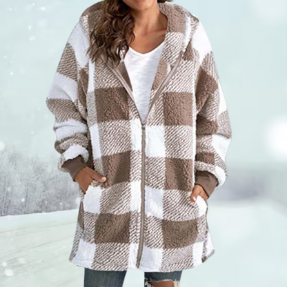 Willow | Warm Checkered Hooded Jacket - Khaki / S - AMVIM