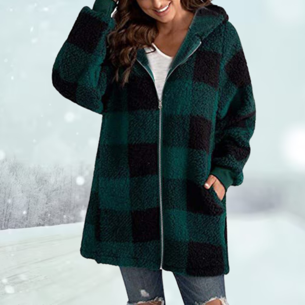 Willow | Warm Checkered Hooded Jacket - Green / S - AMVIM