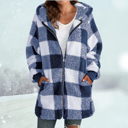 Willow | Warm Checkered Hooded Jacket - Blue / S - AMVIM