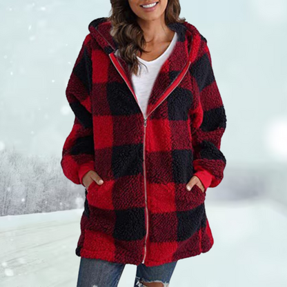Willow | Warm Checkered Hooded Jacket - Red / S - AMVIM