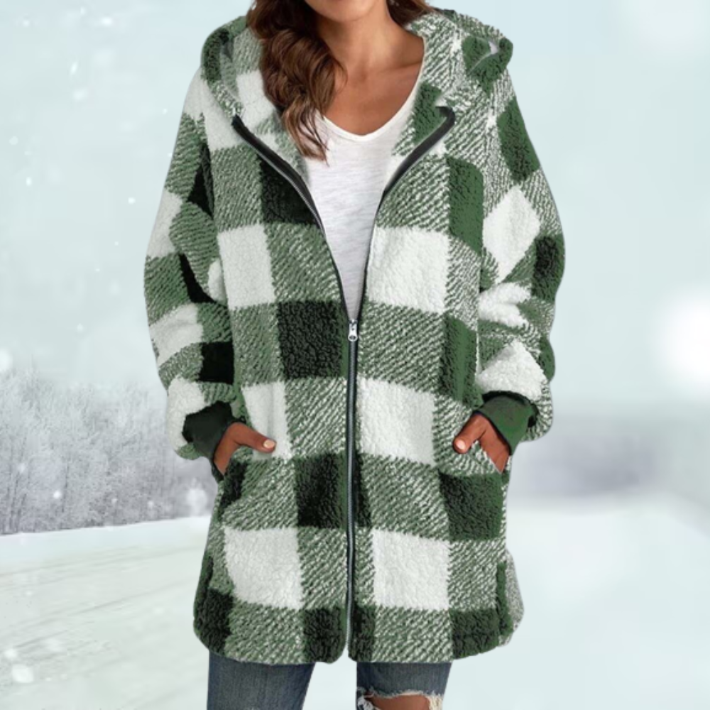 Willow | Warm Checkered Hooded Jacket - Light green / S - AMVIM