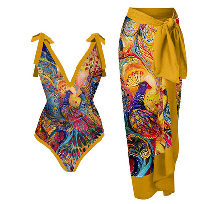 Sophia | Sophisticated Swimwear Set - Yellow peacock / S - AMVIM