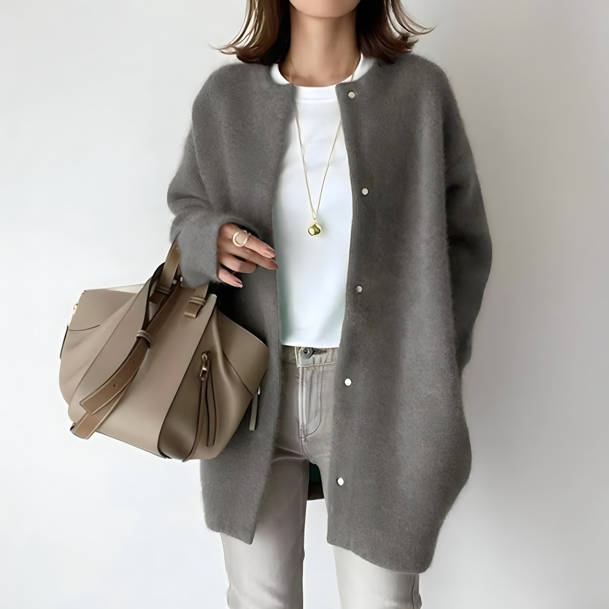 Whitney | Women's Cardigan with Buttons - Grey / XS - AMVIM