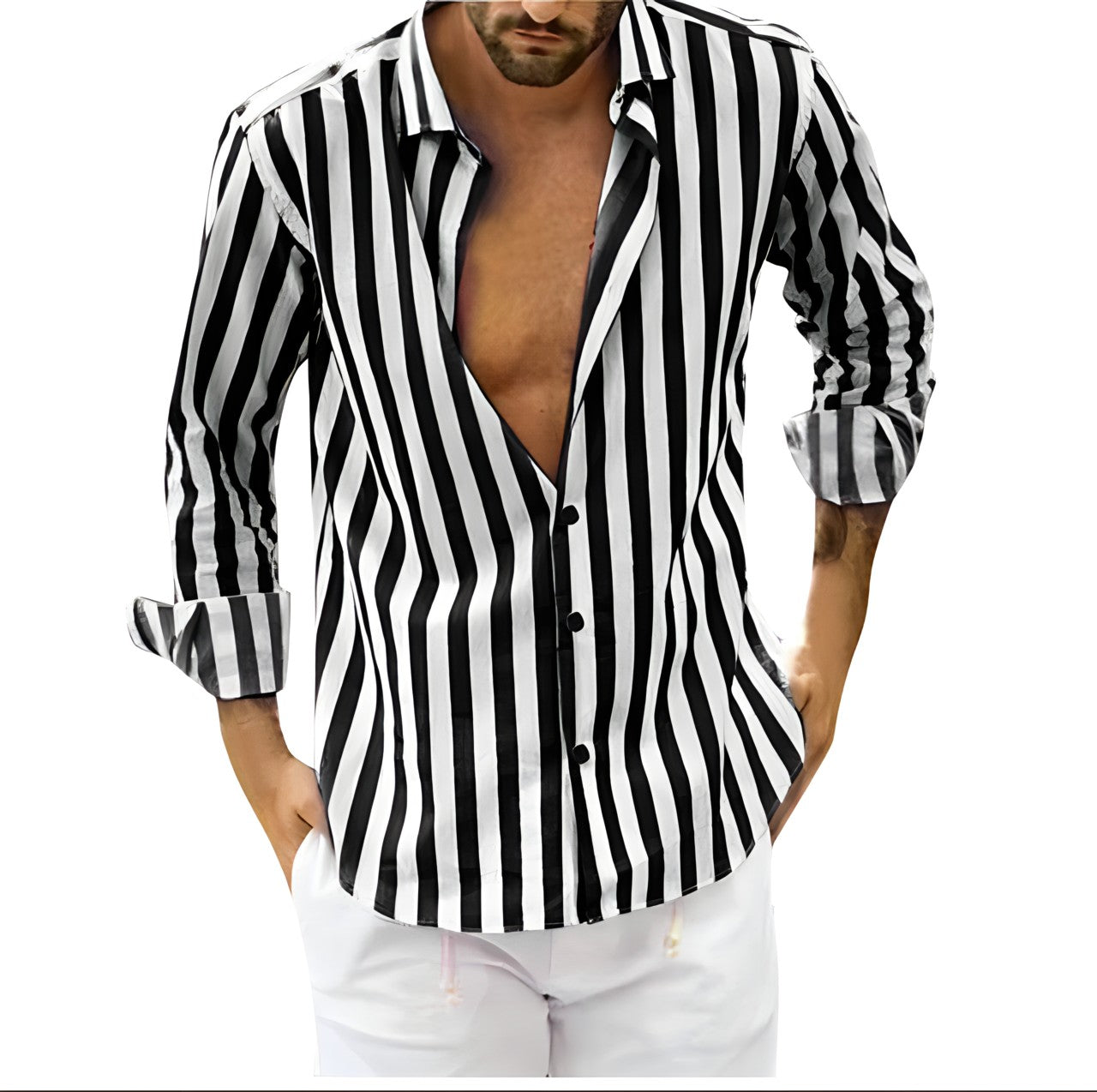 Maverick | Men's Striped Shirt - Black / S - AMVIM