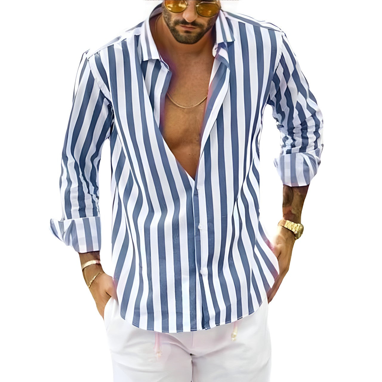 Maverick | Men's Striped Shirt - Blue / S - AMVIM