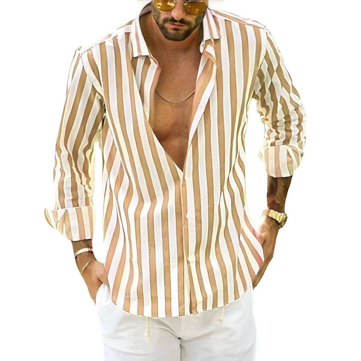 Maverick | Men's Striped Shirt - Yellow / S - AMVIM