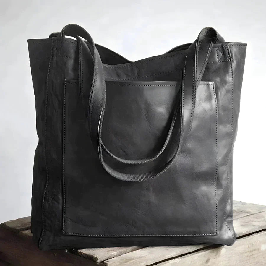 Lydia | Leather Pocket Shoulder Bag - Black - AMVIM
