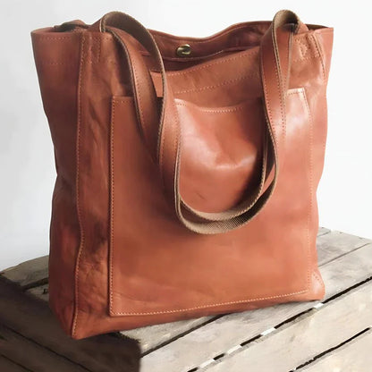 Lydia | Leather Pocket Shoulder Bag - Brown - AMVIM